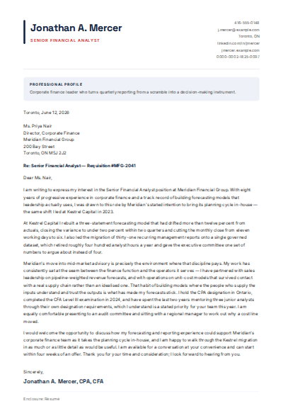 Corporate & Professional Services cover letter preview