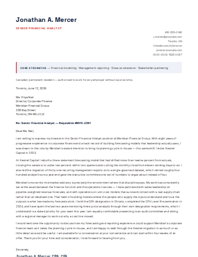 Canadian Newcomer & Career Transition cover letter preview