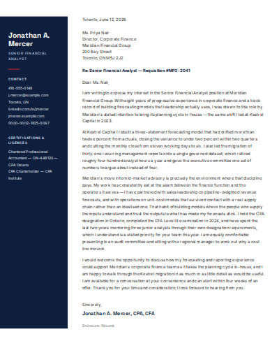 Canadian Modern Skilled Professional cover letter preview