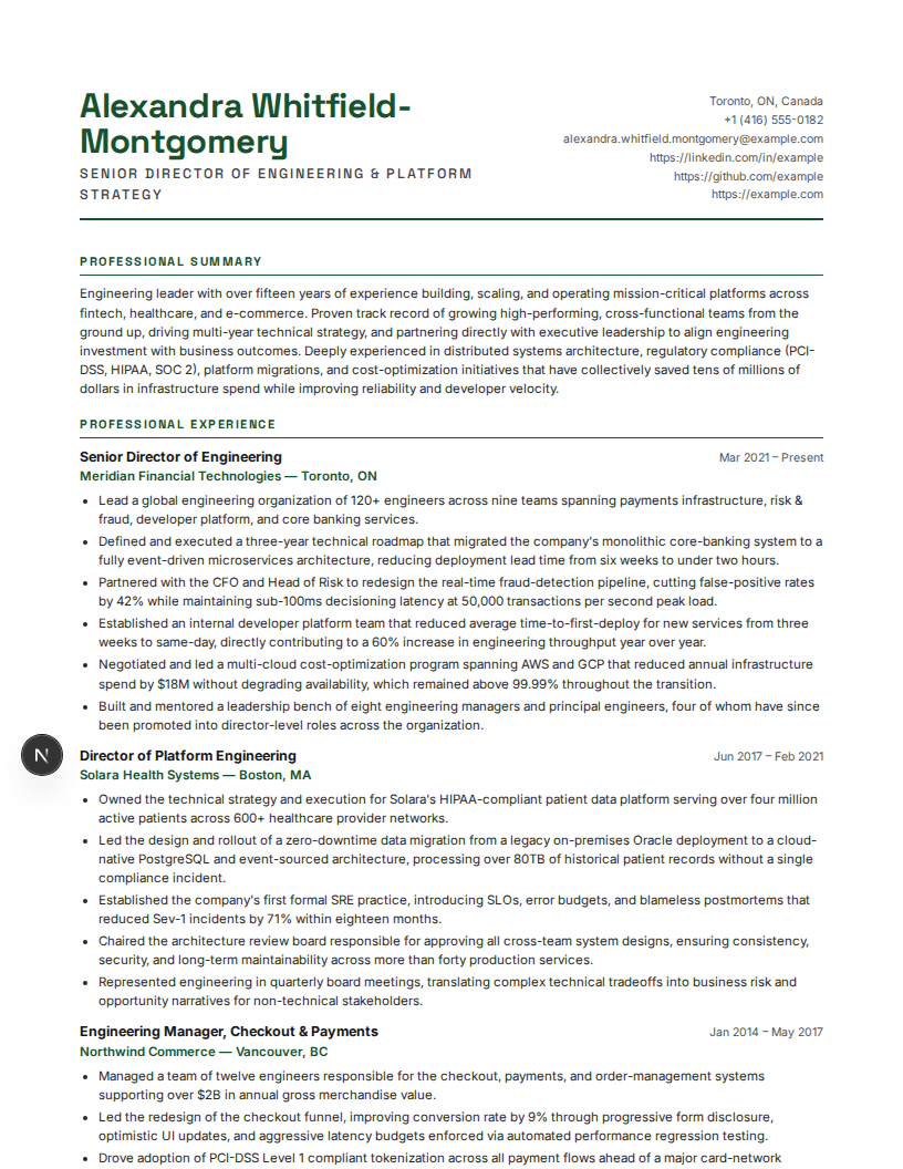 Financial Services full resume preview