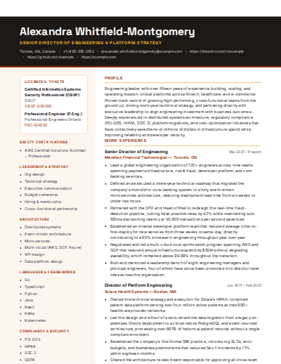 Skilled Trades resume template preview