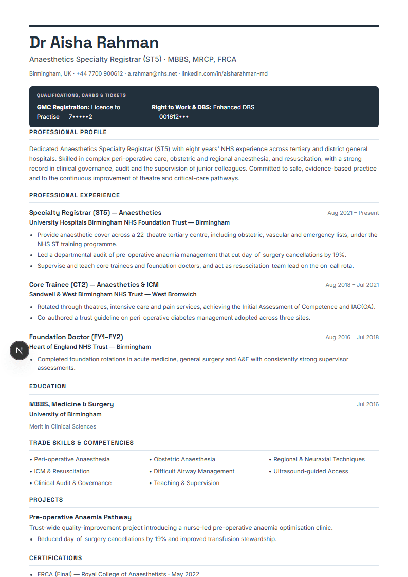 Skilled Trades full resume preview