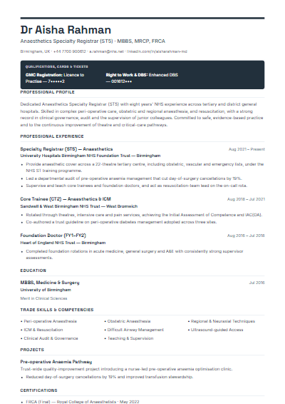 Skilled Trades resume template preview