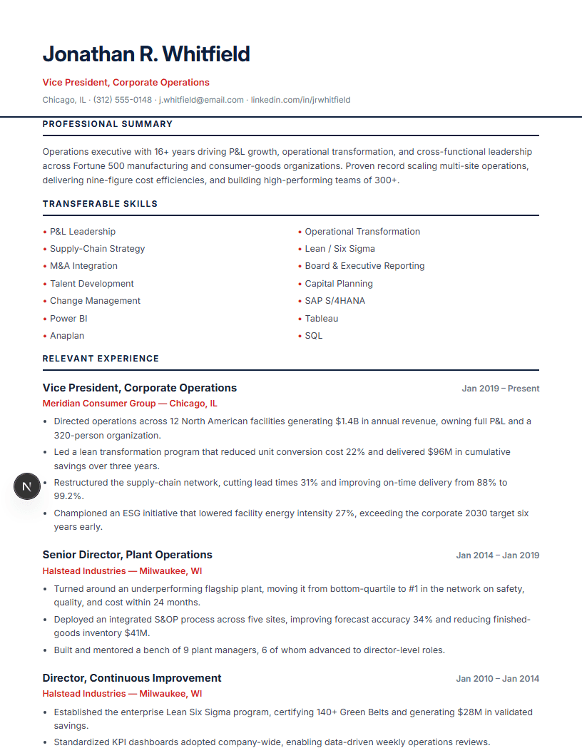 Career Changer full resume preview