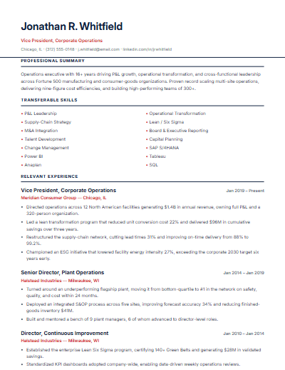 Career Changer resume template preview