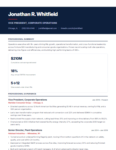 Corporate Executive resume template preview