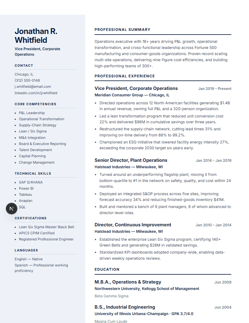 Modern Business Professional full resume preview
