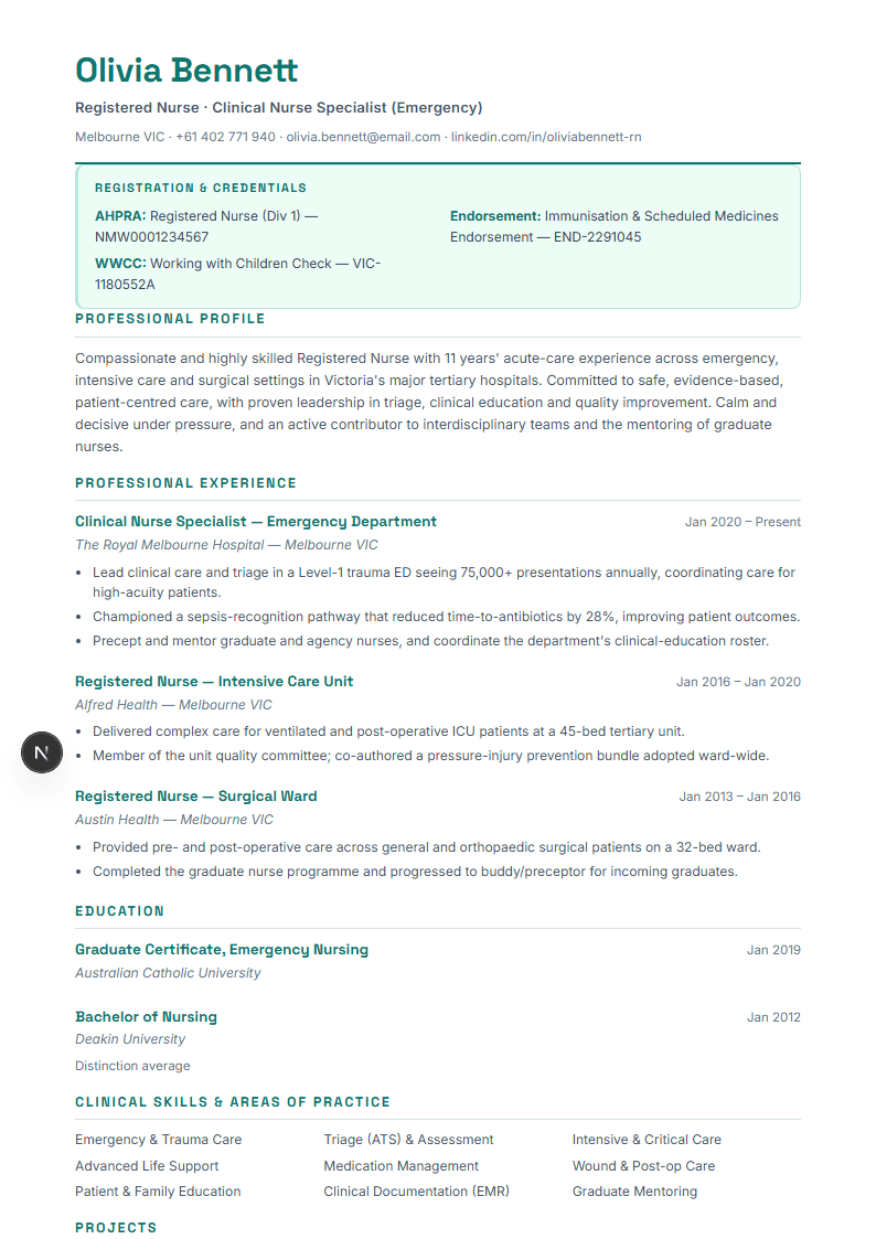 Healthcare full resume preview
