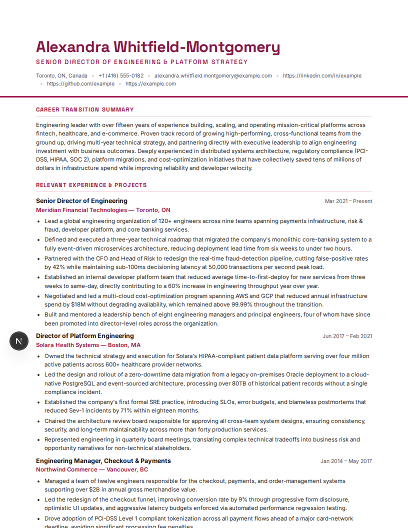 Career Change full resume preview
