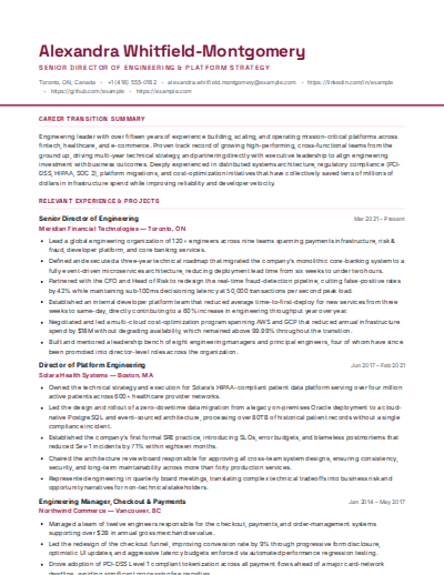 Career Change resume template preview