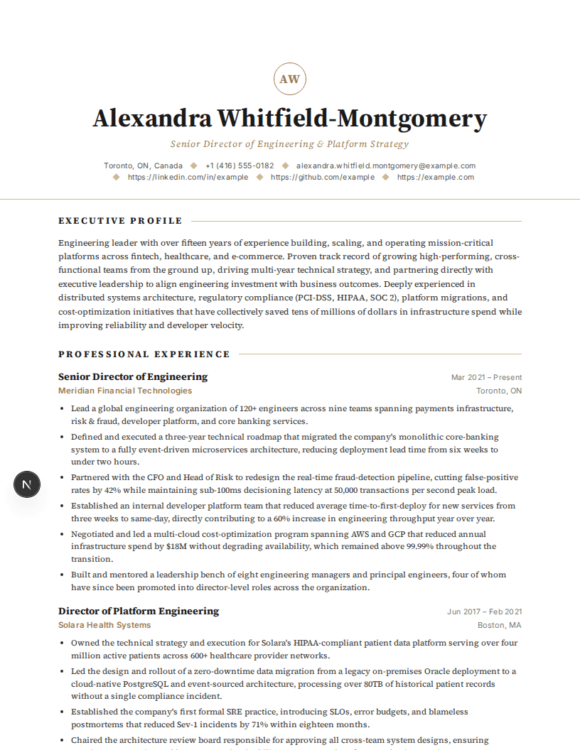Premium Executive full resume preview