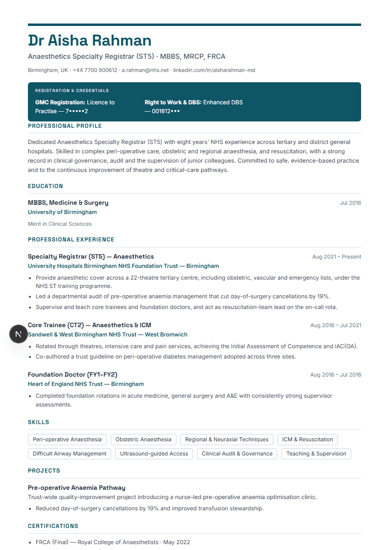 Graduate & Early Career full resume preview