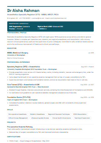 Graduate & Early Career resume template preview