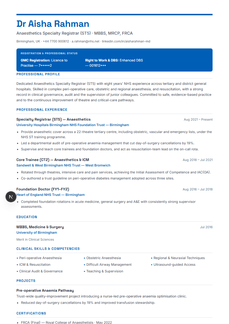 NHS & Healthcare full resume preview