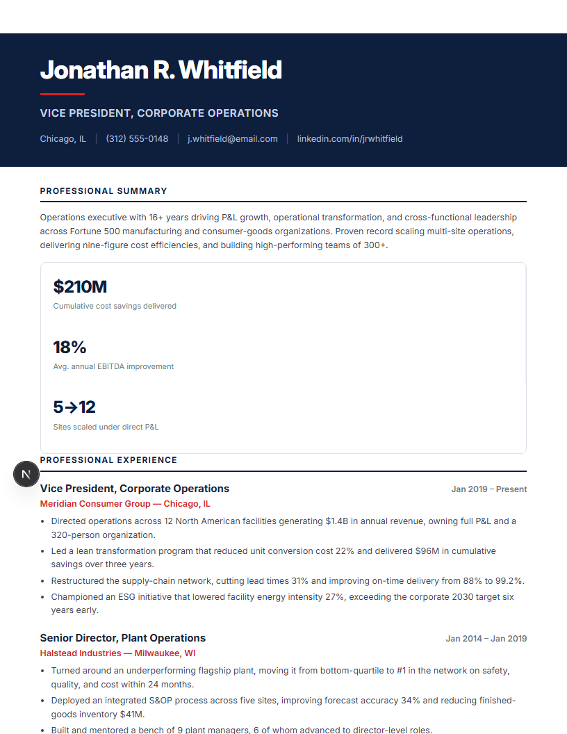Corporate Executive full resume preview